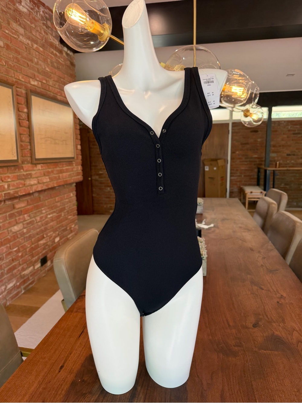 Abercrombie and Fitch Black Ribbed Button-Front Tank Bodysuit